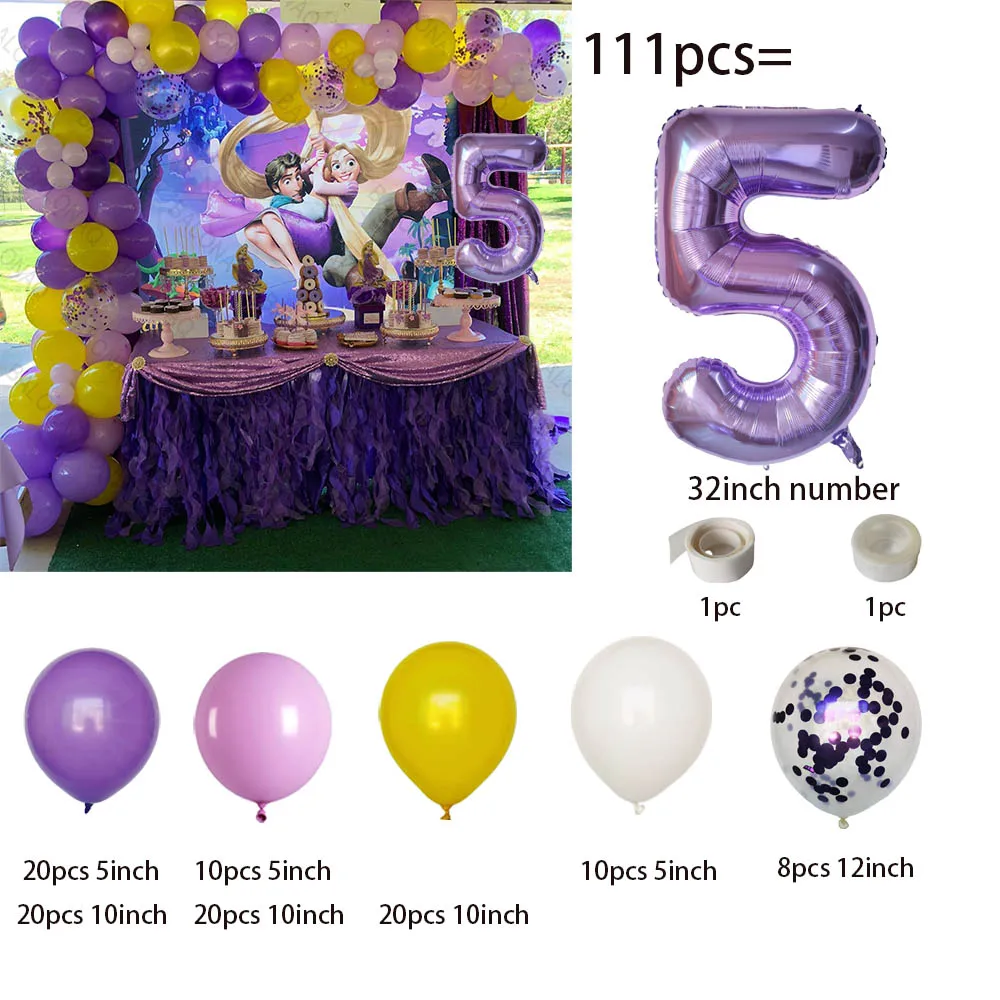 111pcs Disney Tangled Rapunzel Princess Balloon Girl Birthday Party Supplies Garland Kit Decor Baby Shower Foil Balloon Kids Toy