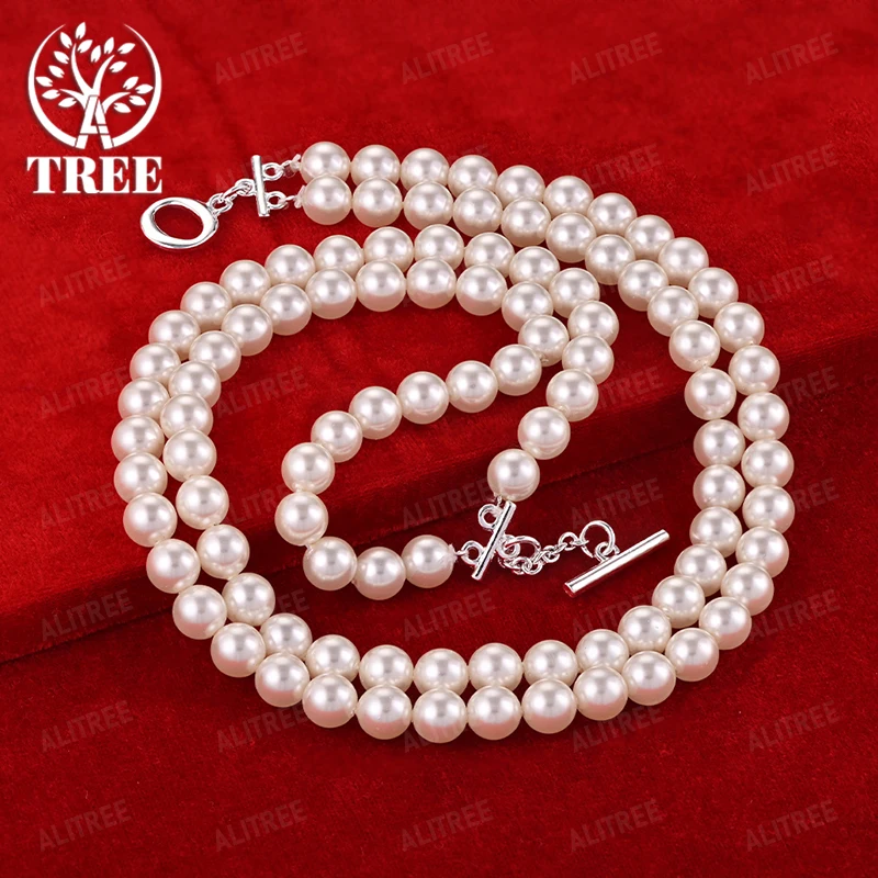 

Beautiful Jewelry 925 Sterling Silver Smooth Beads Pearl Necklace Women Classic Retro Accessories Engagement Wedding Party Gift