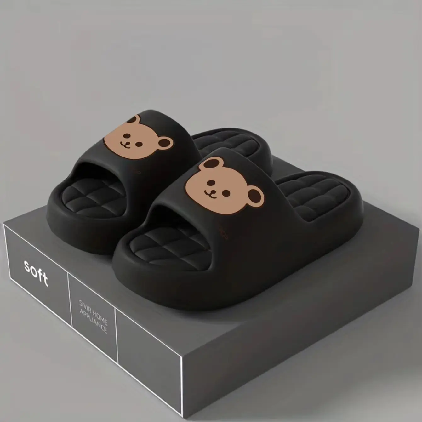 Couple Style Spring and Summer Cute Bear Print Eva Thick-Soled Soft and Comfortable Casual Home Bathroom Outdoor Slippers for Men and Women