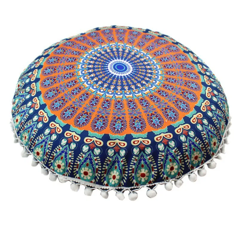 2 Stuks Mandala Vloer Kussens Case Bohemian Meditatie Kussenhoes Ronde Bloemenprint Poef Retro Boho Wandtapijt Kussensloop 43Cm