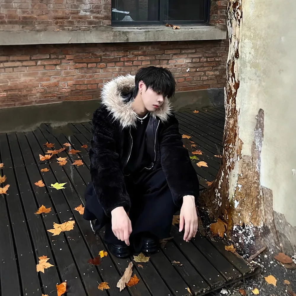 2024 Autumn and Winter Men's Hooded High-quality Mink Fur Imitation Coat Thickened Warm Casual  Jacket