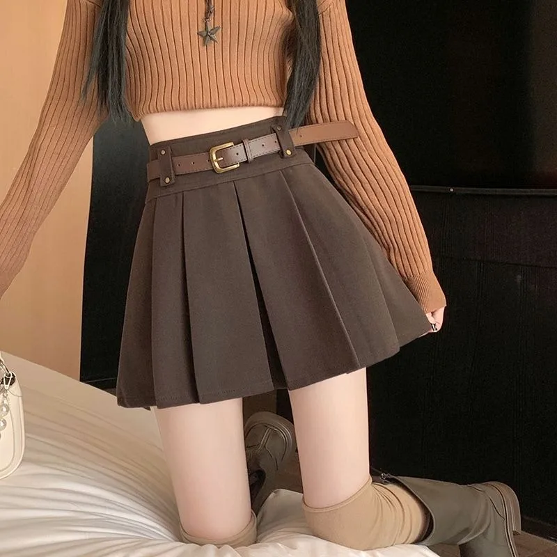 ウールプリーツスカート 秋冬2025新作 ハイウエストAラインスカート スクールスタイル万能ショートスカート