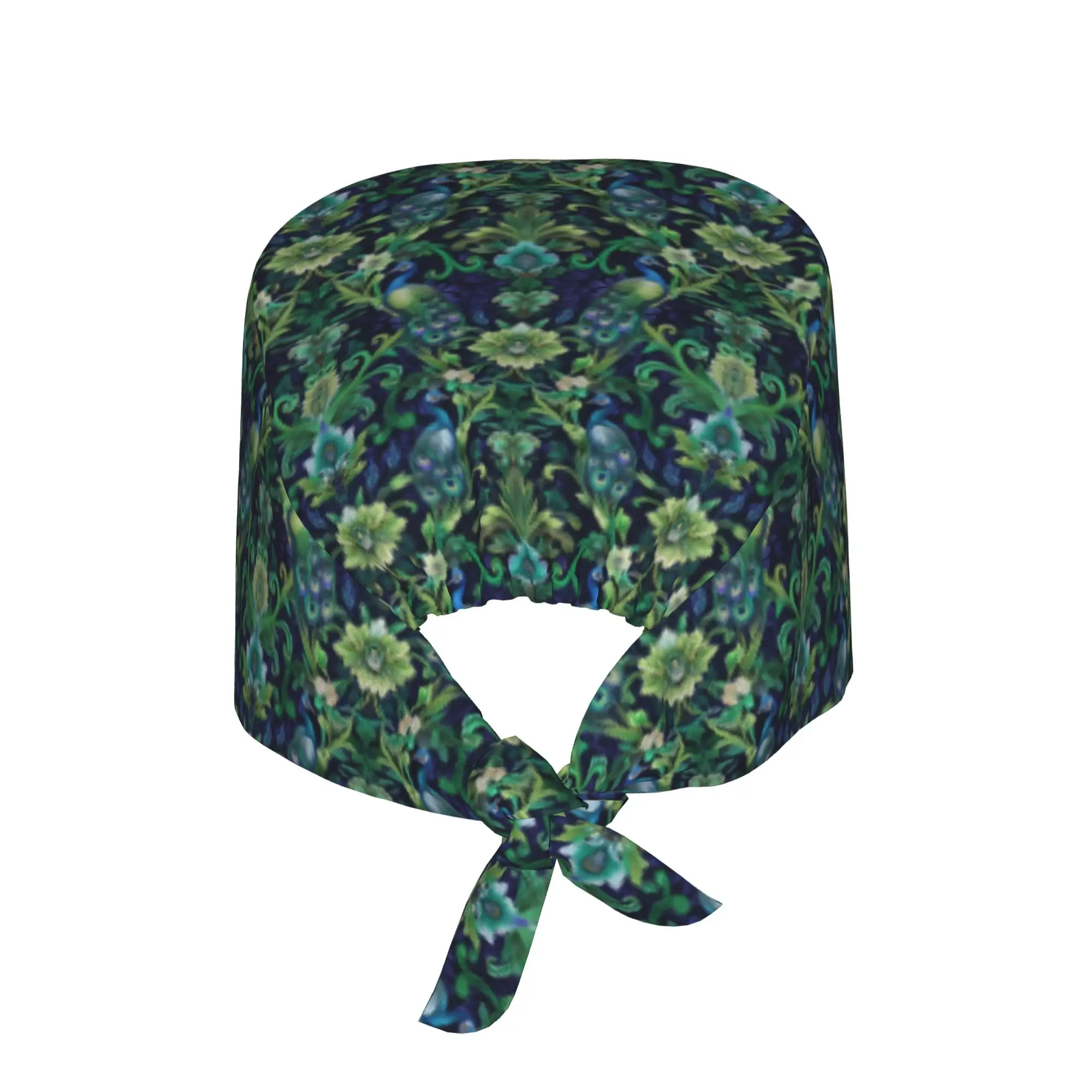 Peacock Bird Floral Flowers Blue Green Working Cap Surgical Hats Men Women Animal  Operating Room Cap Nursing Cap Lab Works Hat