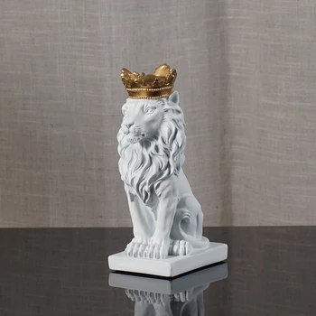 Vilead 18cm Height Golden Crown Lion King Statue Nordic Handicraft Home Office Decoration Lion King Modle Animals Art Sculpture