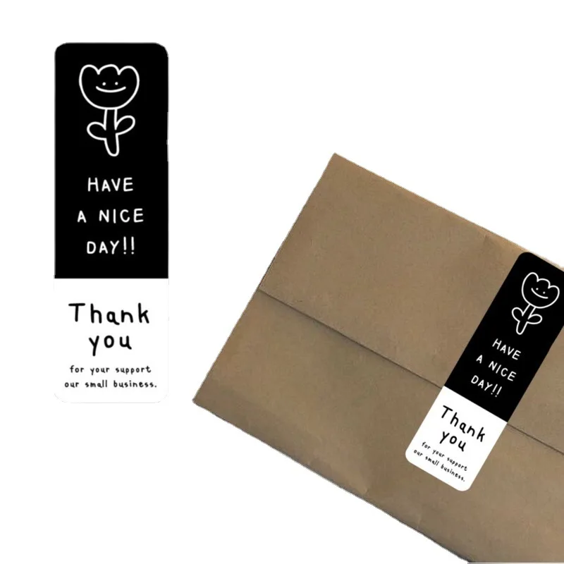 3*9 Black Rectangular Thank You Sticker Gift Box Packaging Seal Sticker Bouquet Coffee Cup Shop Packaging Decorative Sticker