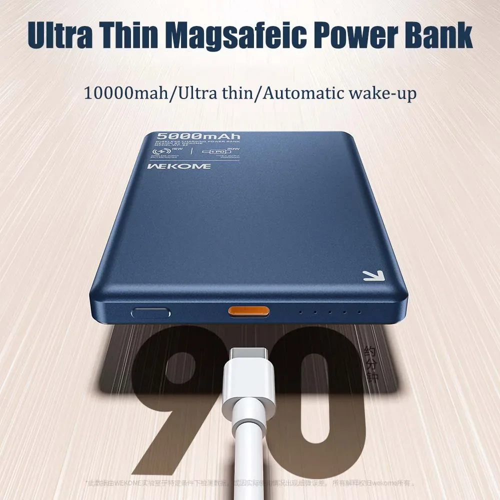 Banco de energia sem fio ultra fino, bateria externa do telefone móvel portátil, Powerbank luz para iPhone 15, 14, 13, 12, 5000mAh