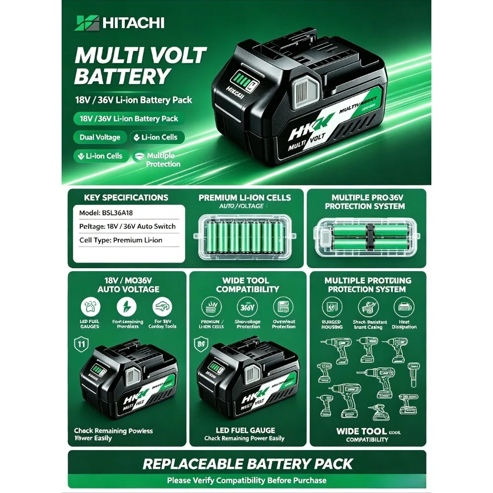 Original Hitachi 18V6000mAh BSL36A18 BSL36B18 MultiVolt rechargeable battery  for Hikoki Hitachi Metabo HPT cordless power tools