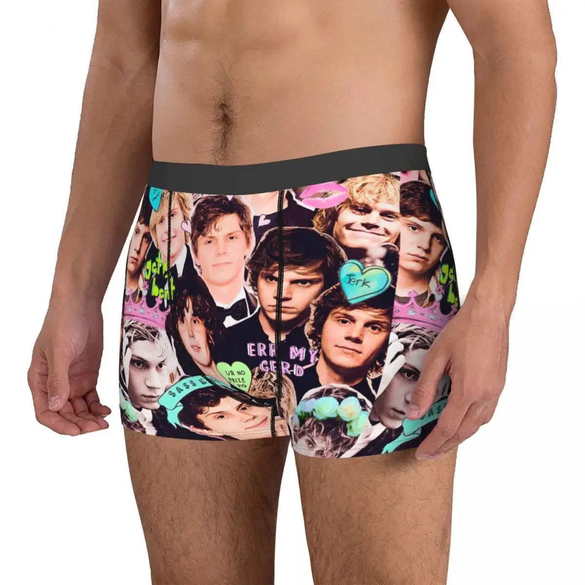 Evan Peters Collage uomo intimo Acto Movie Boxer slip pantaloncini mutandine novità mutande a vita media per uomo