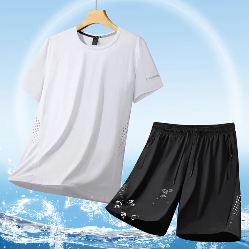 

Banana Guest Ice Silk ort Sve ort Pants Set Men's Qui Dry Breathable Casual Sports Loose Large Size Two Piece Clothes