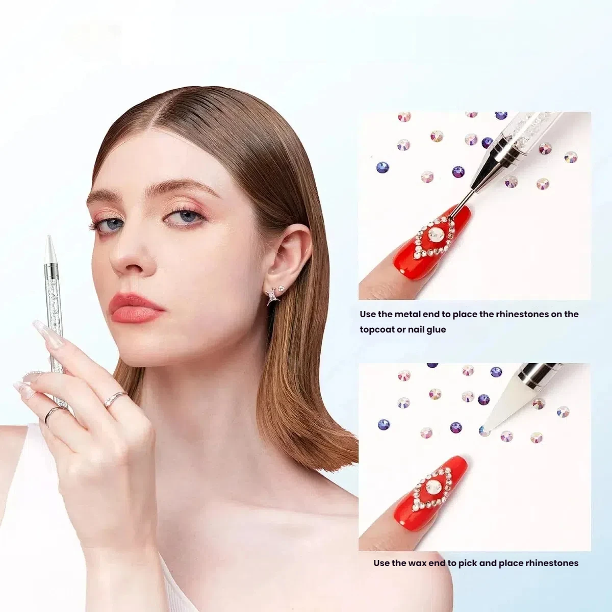 Doppelköpfiger Acryl Nail Art Dotting Strass Picker Pen Kristallgriff Maniküre Punktmalerei Bohrer Anwendung