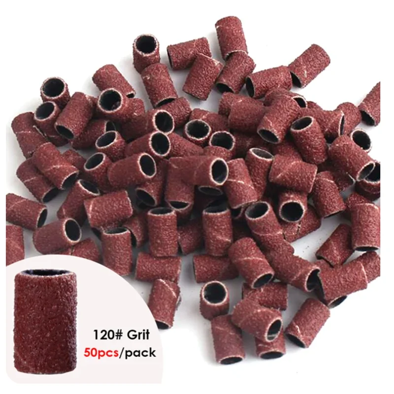 100/50pc サンディングキャップバンド電気マニキュアマシン 180/120/80 グリットネイルドリル研削ビットファイルペディキュアツールセット BEND261