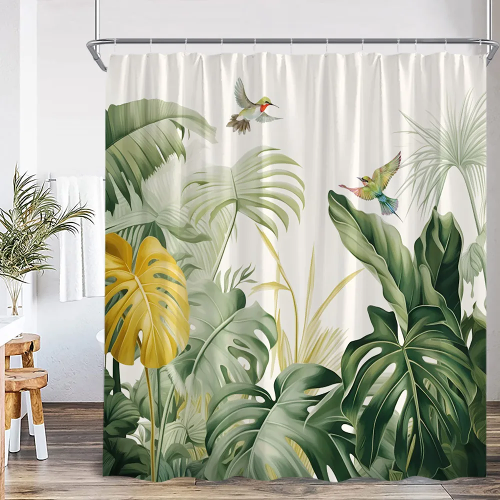 Tropical Leaves Monstera Shower Curtain Jungle Forest Green Leaf Plants Greenery Bathroom Decorations Nordic Modern Bath Curtain