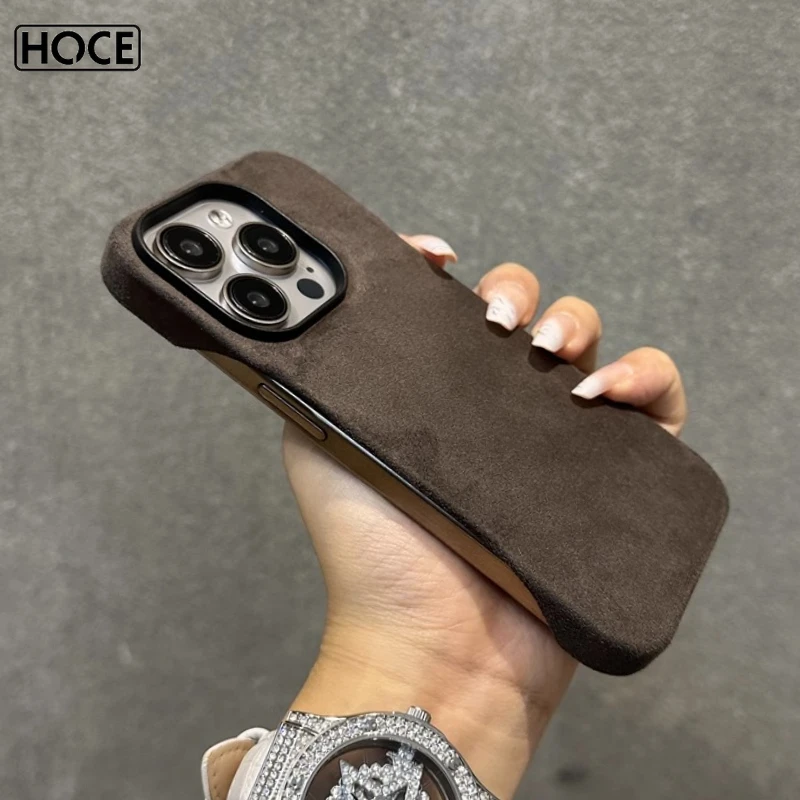 

HOCE Frameless Suede Leather For MagSafe Case For iPhone 16 15 14 Plus 13 12 Pro Max Magnetic Wireless Charge Leather Back Cover