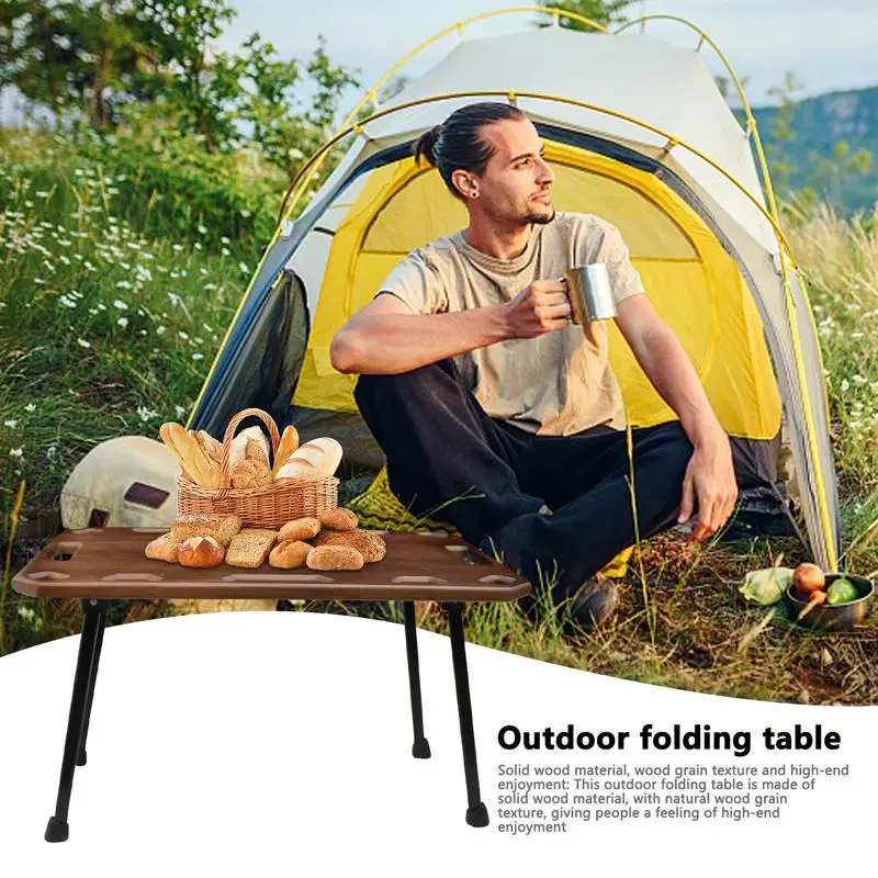 Camp Tables Portable Foldable Wooden Portable Table For Camping Hollow-Carved Utensil Tables For Small Camping Patio Outdoor