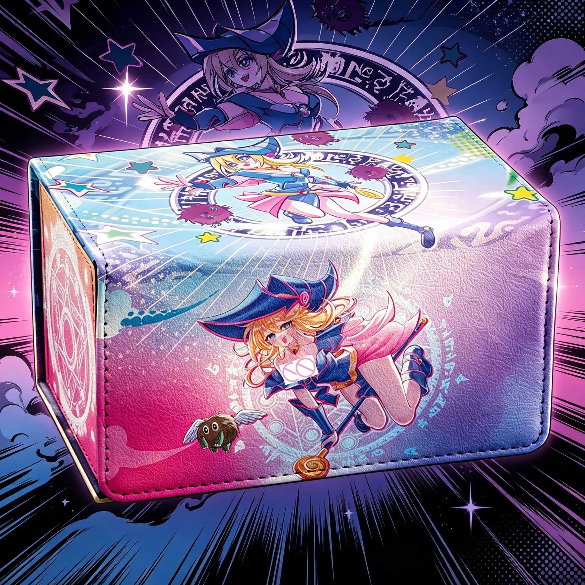 Yu-Gi-Oh！Dark Magician Girl Card Box Magnetic Flip PU Large Capacity Game Card Storage Box Side Insertion 100+Dice Box Toy Gift
