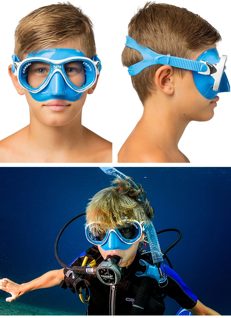 Cressi MAREA JR MINIDRY Snorkeling Set Children Kids Diving Set Scuba Dive Mask Snorkel Fin for Boys Girls 6-13 Years Old