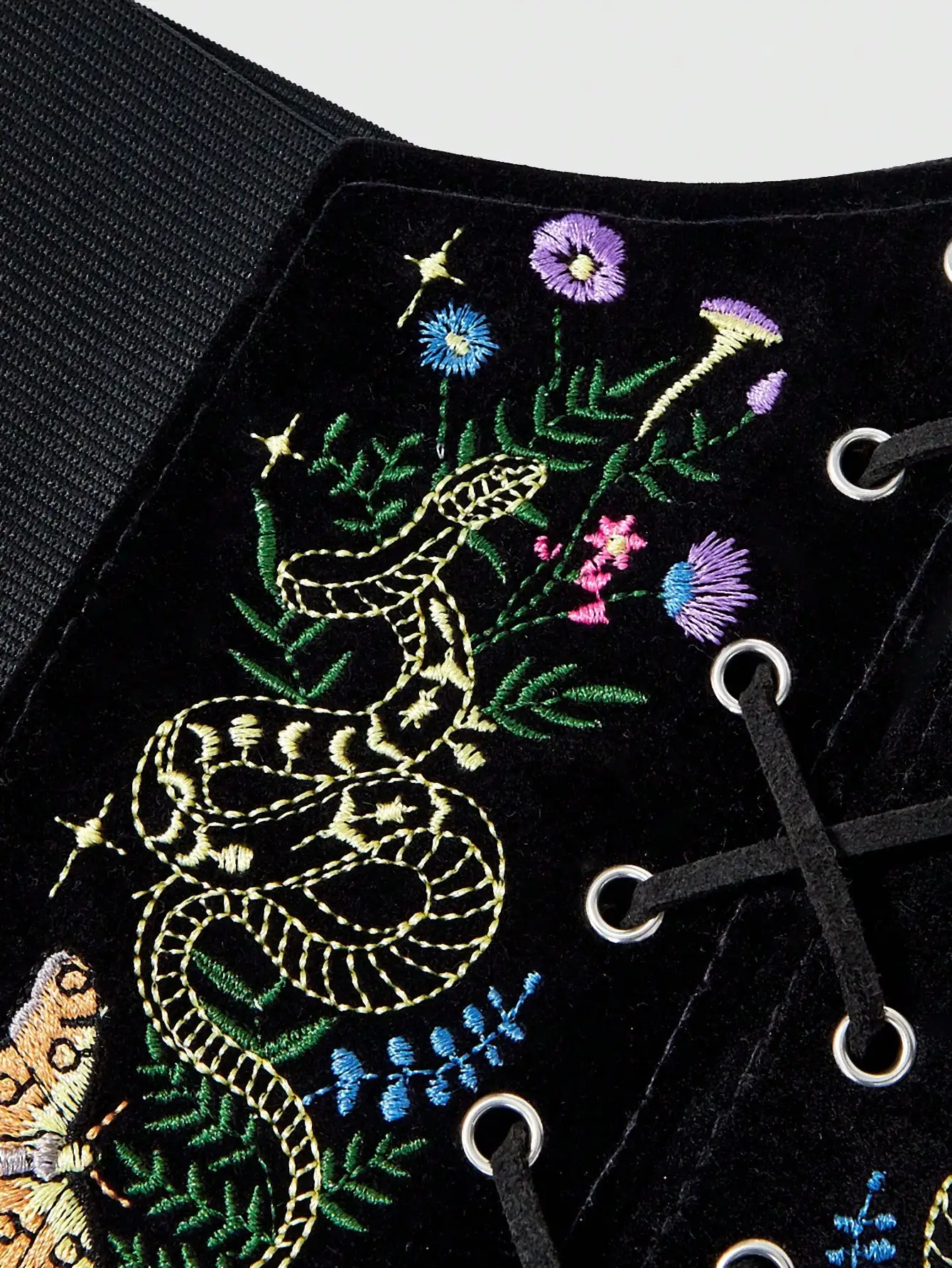 HERSHINE 여성용 빈티지 벨벳 자수 탄성 와이드 벨트, 뱀과 나방 패턴, Y2K 고딕 스타일, 봄, 여름, 크리스마스