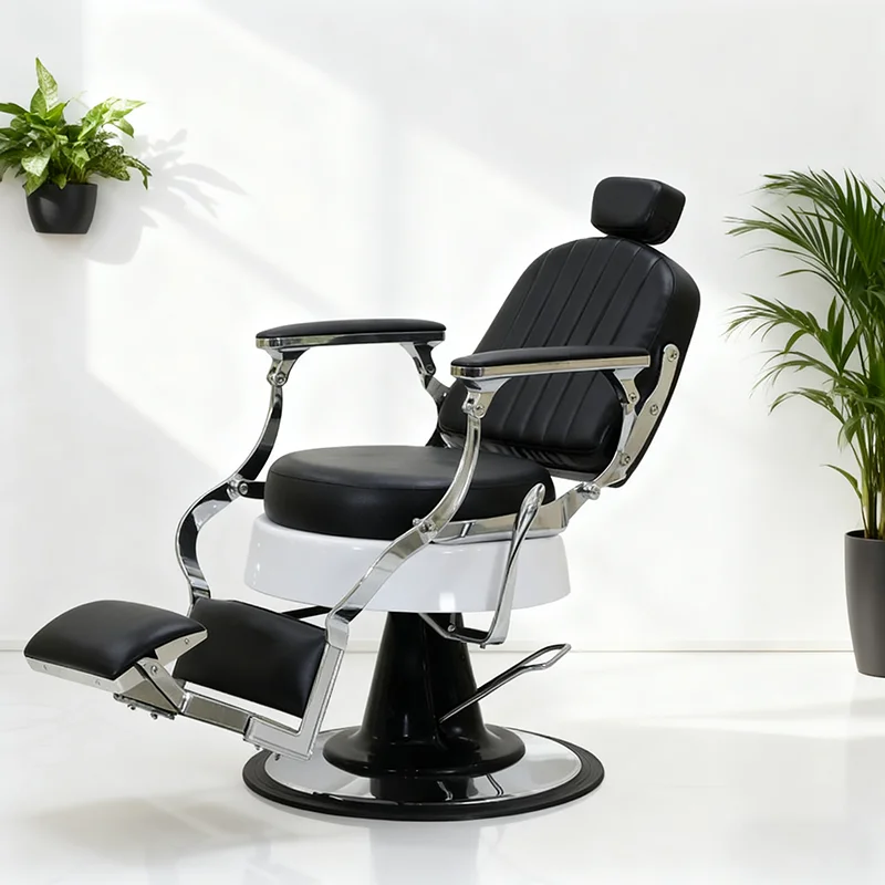 Modern Barbershop Furniture Round Base Salon Hairdressing Chair Heavy Duty Rotation Black Barber Chair for Men
