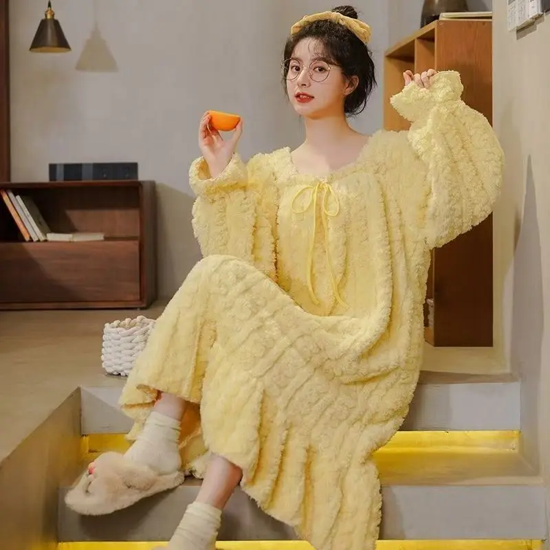 

Ночная рубашка на осень и зиму для девочек, милая кавайная пижама, халат, одежда для сна, новая женская утепленная пижама больших размеров, мягкая домашняя одежда из кораллового флиса