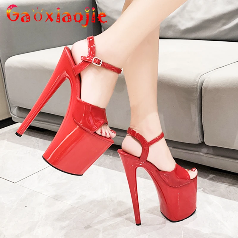 Beige Female sandals super high heels 20CM pole dance shoes thick bottom 10CM nightclub stripping striptease summer stilettos