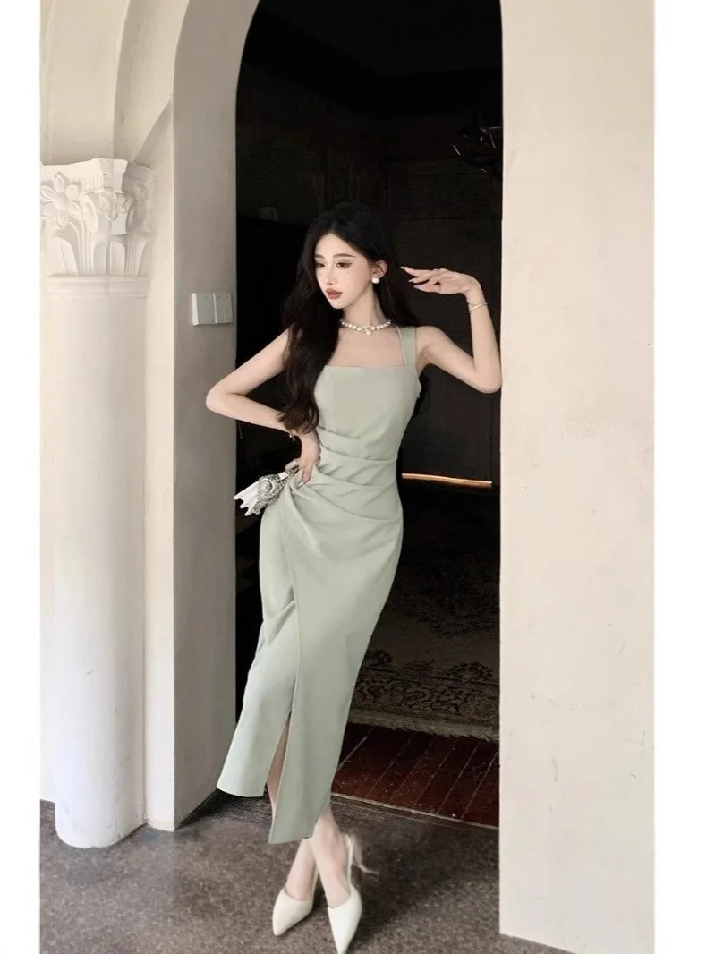 Vestidos ajustados para mujer, Club, arena polarizada, doble correa, cambio básico esencial, corte Boxy, diseño de popelina, forro adornado, deshuesado