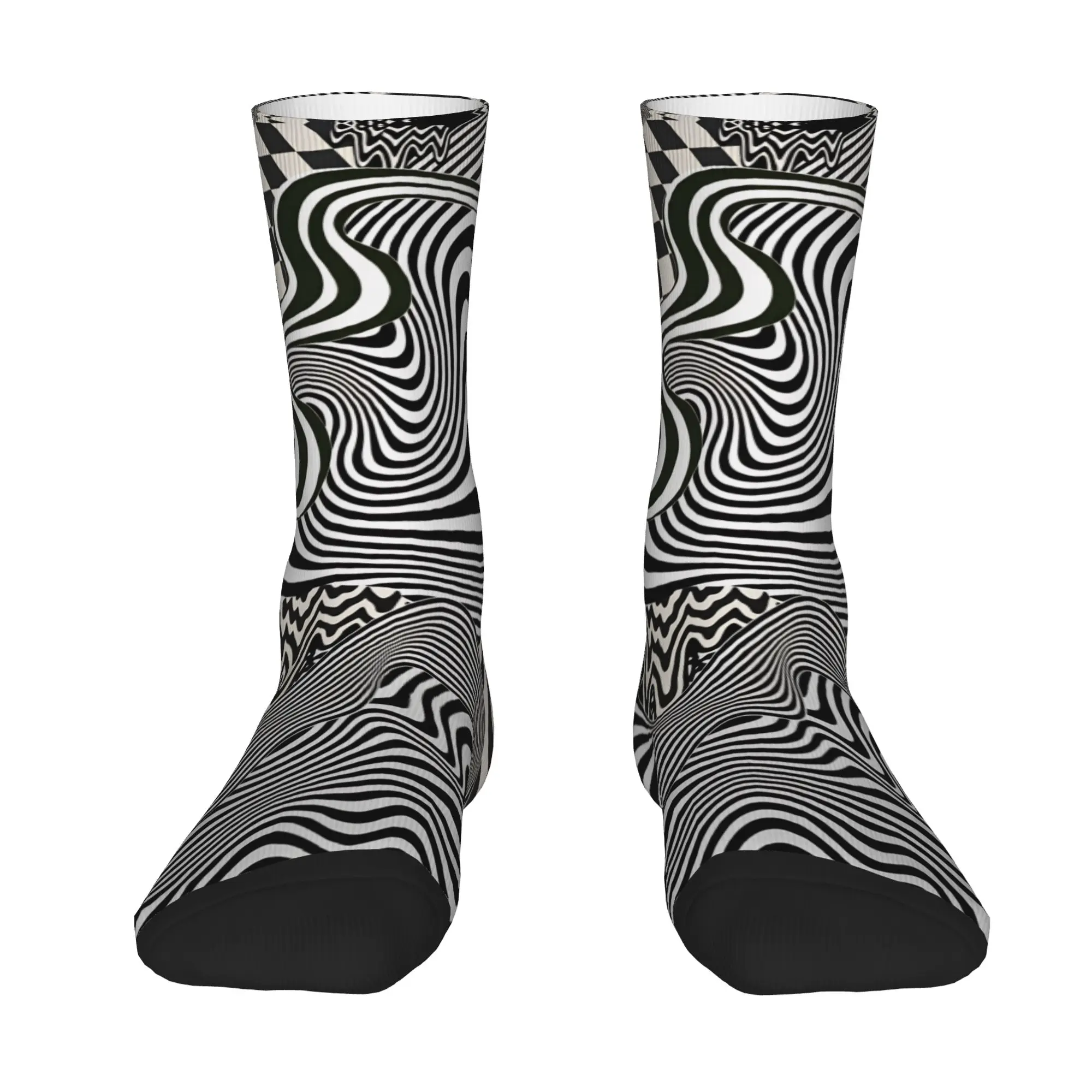 Mixed Op Art Swirl Checkerboard Spiral Optical Illusion Collage Socks  Design Stockings Non Slip Women Men Socks Funny Socks