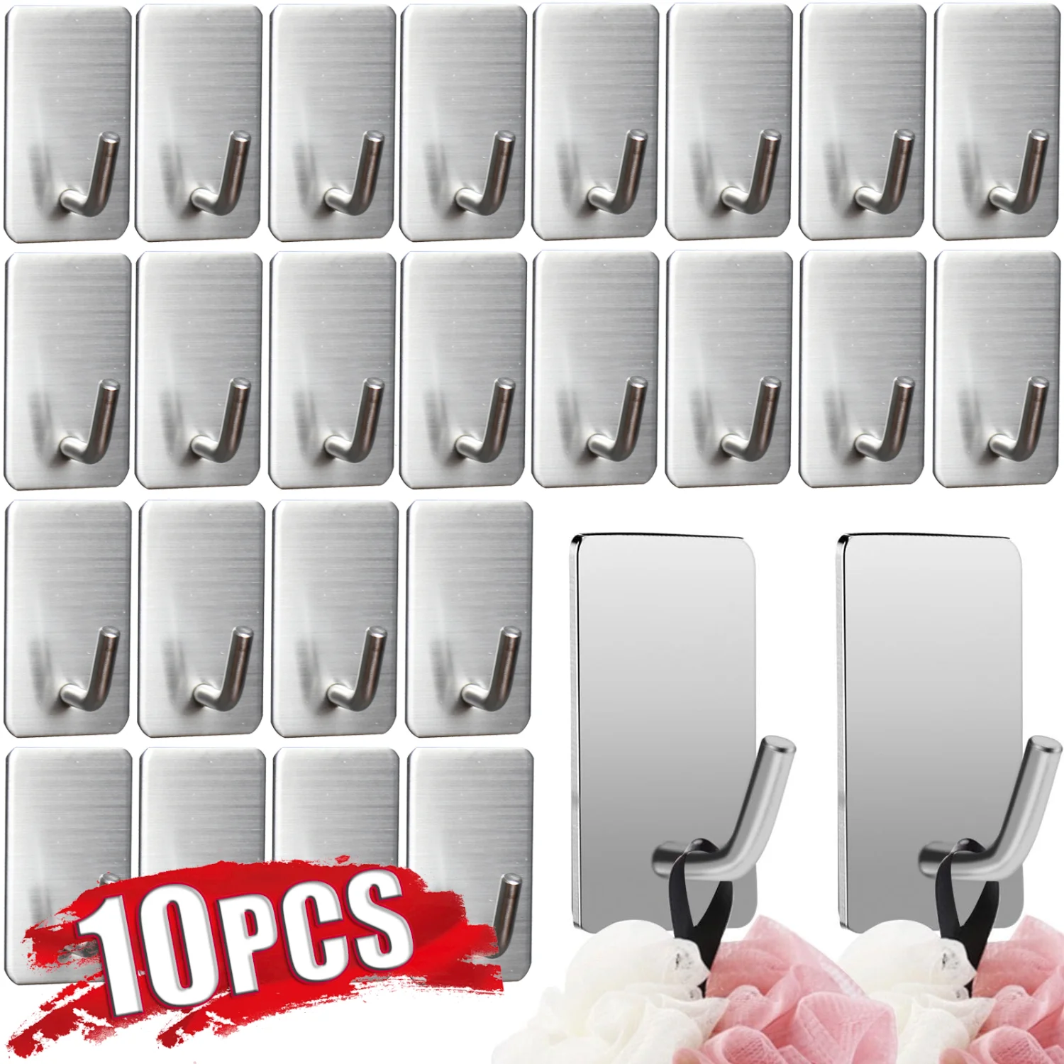 1–10 Stück Edelstahl-Wandhaken, selbstklebende Haken, Kleiderhalter, Unterstützung, Hack-Kleberegal für Zuhause, Badezimmer, Küche, Wohnzimmer