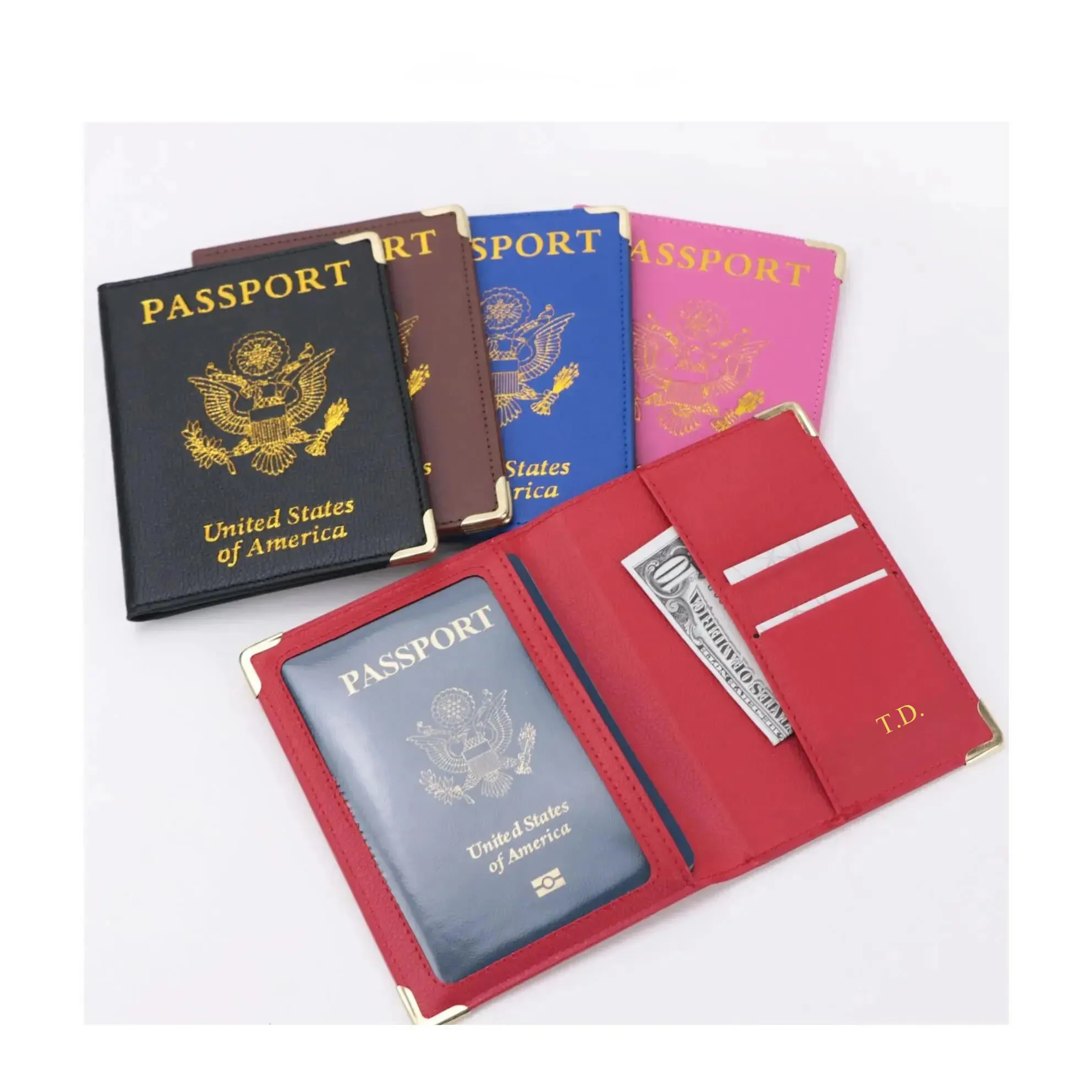 Custom Letters Color U.S. Passport Cover Card Sleeve ID Clip Ticket Protection Sleeve Passport Holder Metal Corner Passport Case