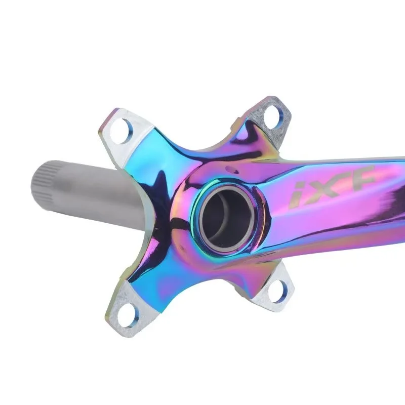 Rainbow Color 4-Arm Chainring Crankset – Integrated Crank Arms 32-38T Anodized T651 Aluminum Alloy CNC Machined for MTB Upgrade