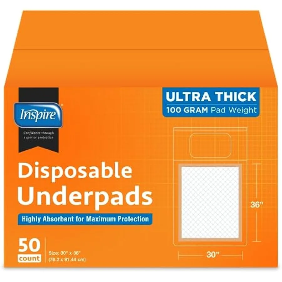 

Inspire XL 30 x 36 Ultra 100 Grams Super Absorbent Bed Pads for Incontinence 50