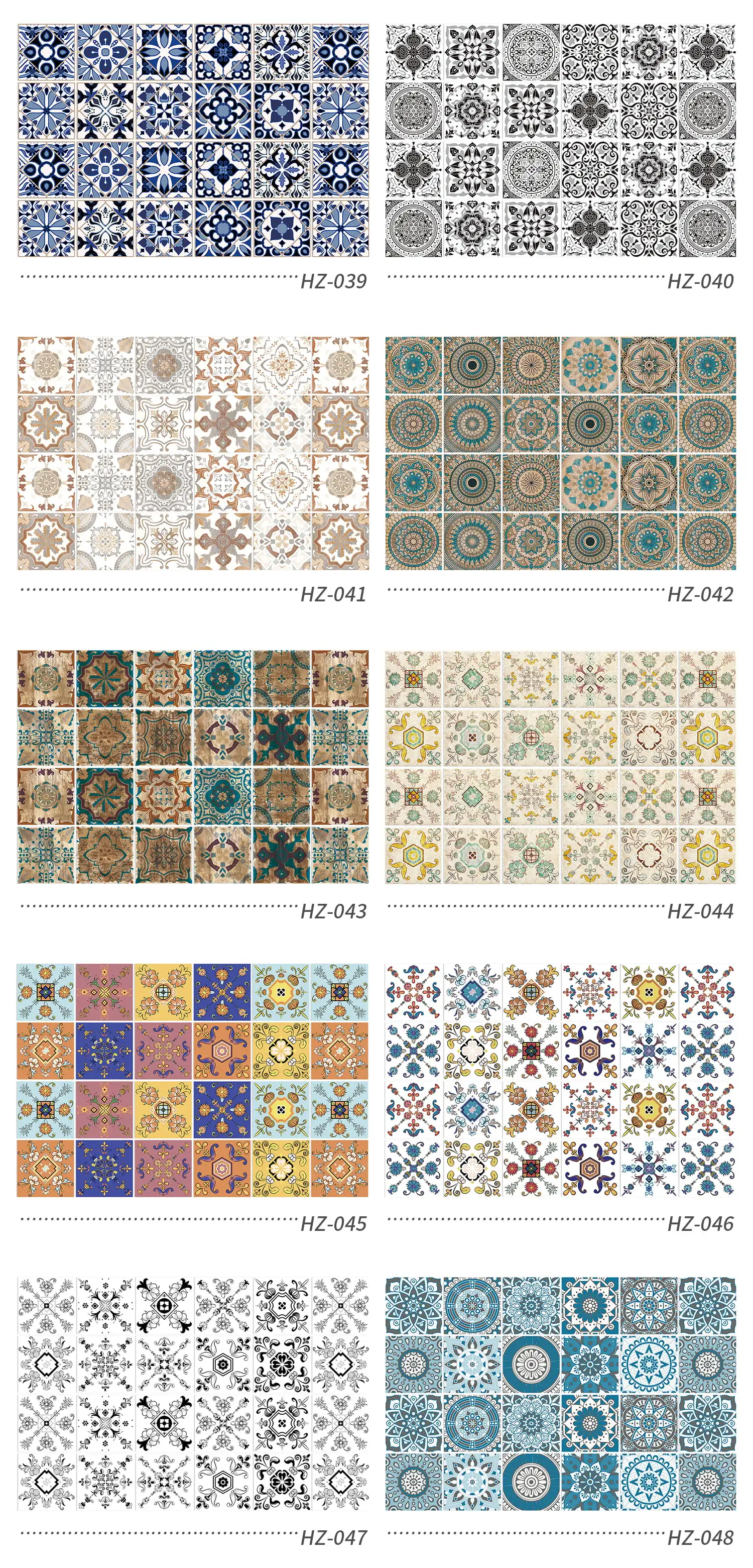 24 Pieces of Mandala Retro Pattern Glossy Self-adhesive Tile Stickers for Kitchen and Bathroom Removable Waterproof Wall Sticker