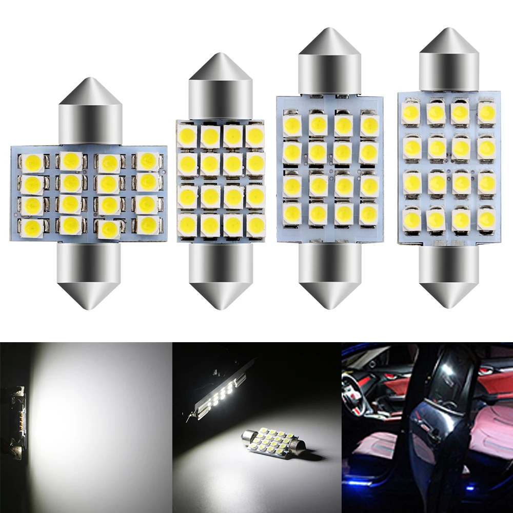 

100pcs DC 12V 24V 1210 16 SMD 31mm 36mm 39mm 41mm LED Festoon Bulbs C5W Car Dome Reading Reading Pate Number Lights White