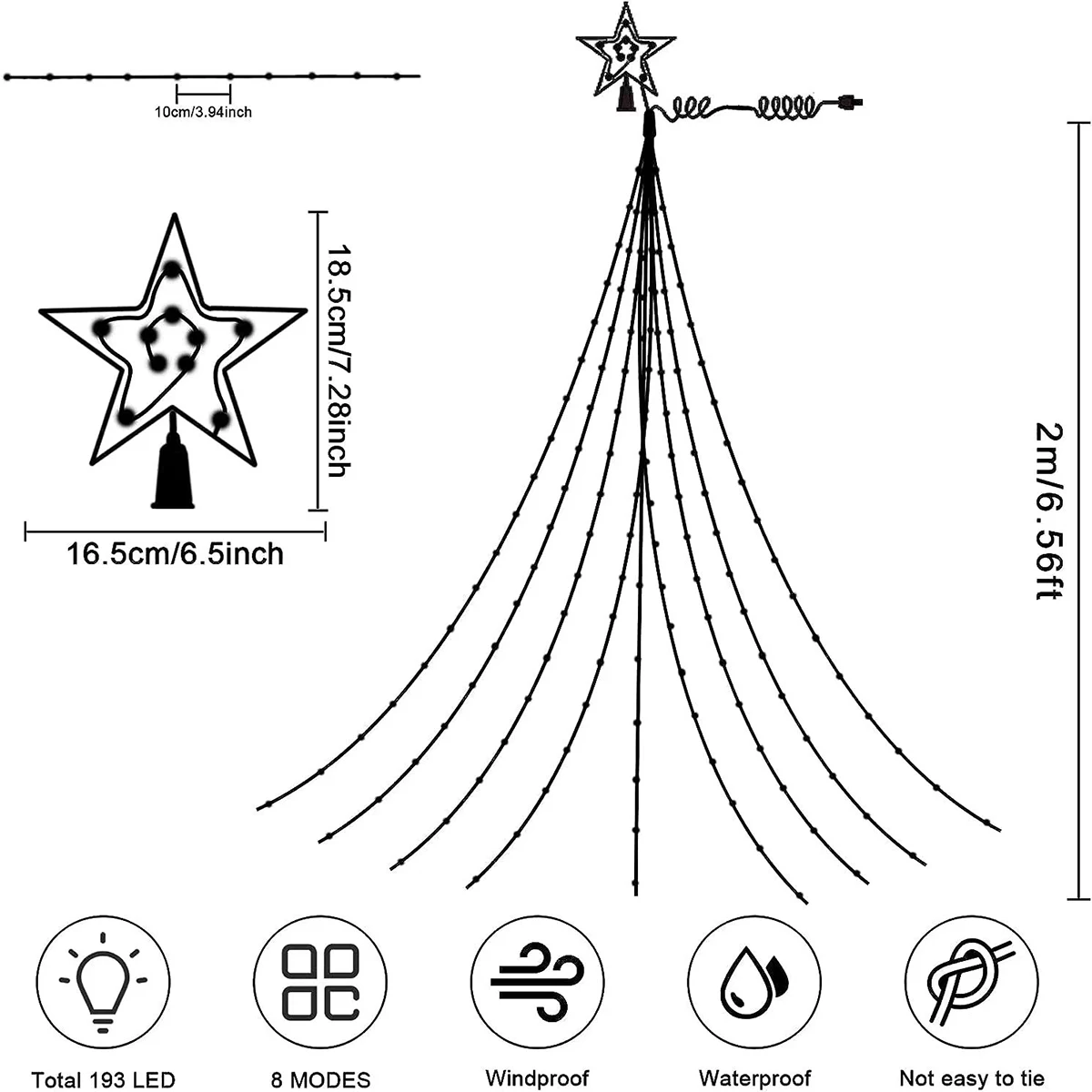 2/3 متر LED شلال شجرة الديكور USB بالطاقة الشمسية عيد الميلاد ستار سلسلة أضواء للحفلات حفلات الزفاف عطلة ديكور #6