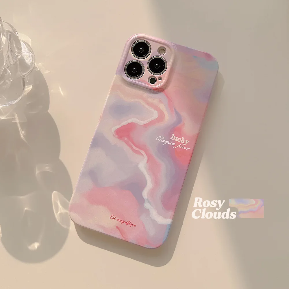 Beautiful personalized rosy clouds pattern protective case suitable for iPhone 15 14 13 12 11Pro Max Plus anti drop simple style