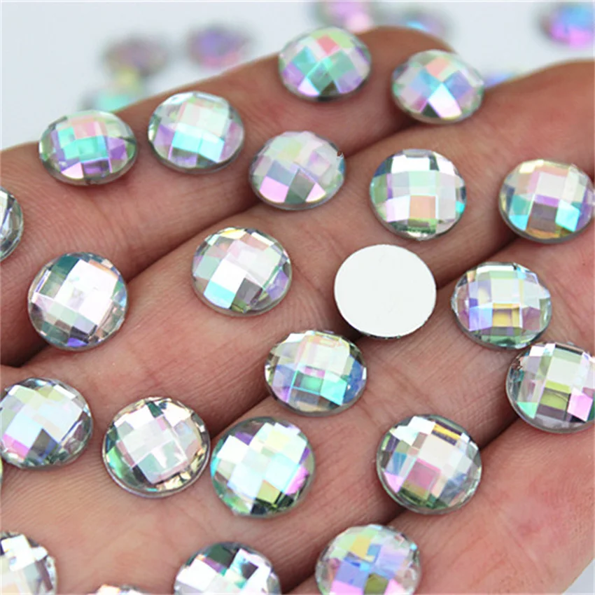 Cong Shao 10mm 100Pcs Colorful Round Stones And Crystals Flatback Acrylic Rhinestone Trim Scrapbook DIY Costume Button WC60