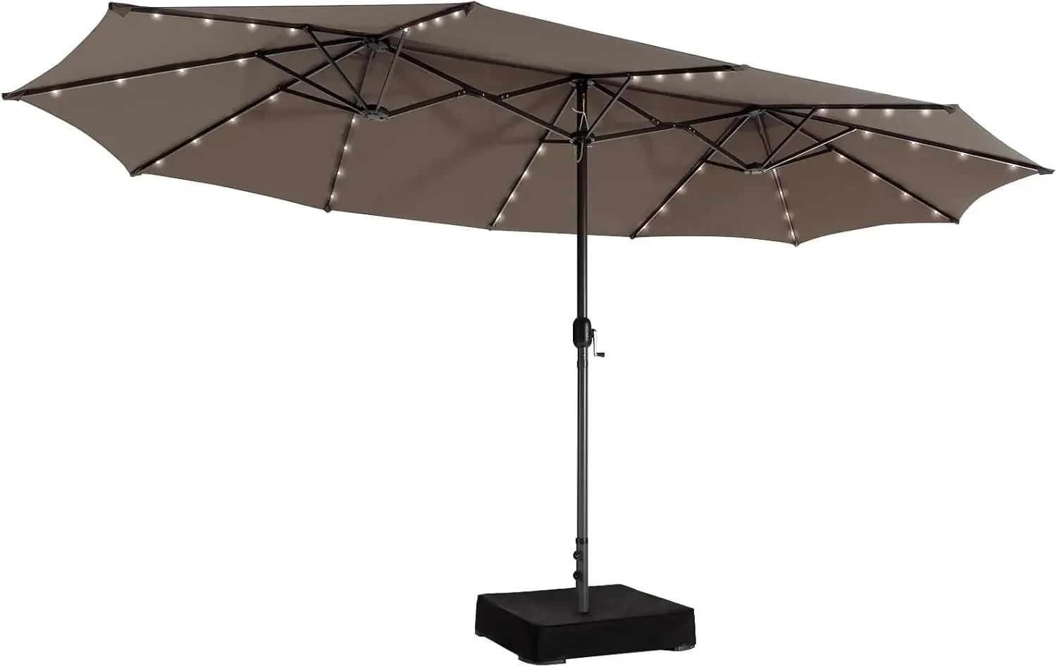 15ft Large Outdoor Umbrella Double-Sided, 48 Solar Lights, Auto-Charging Solar Panel, Extra Large Patio Umbrella with Base