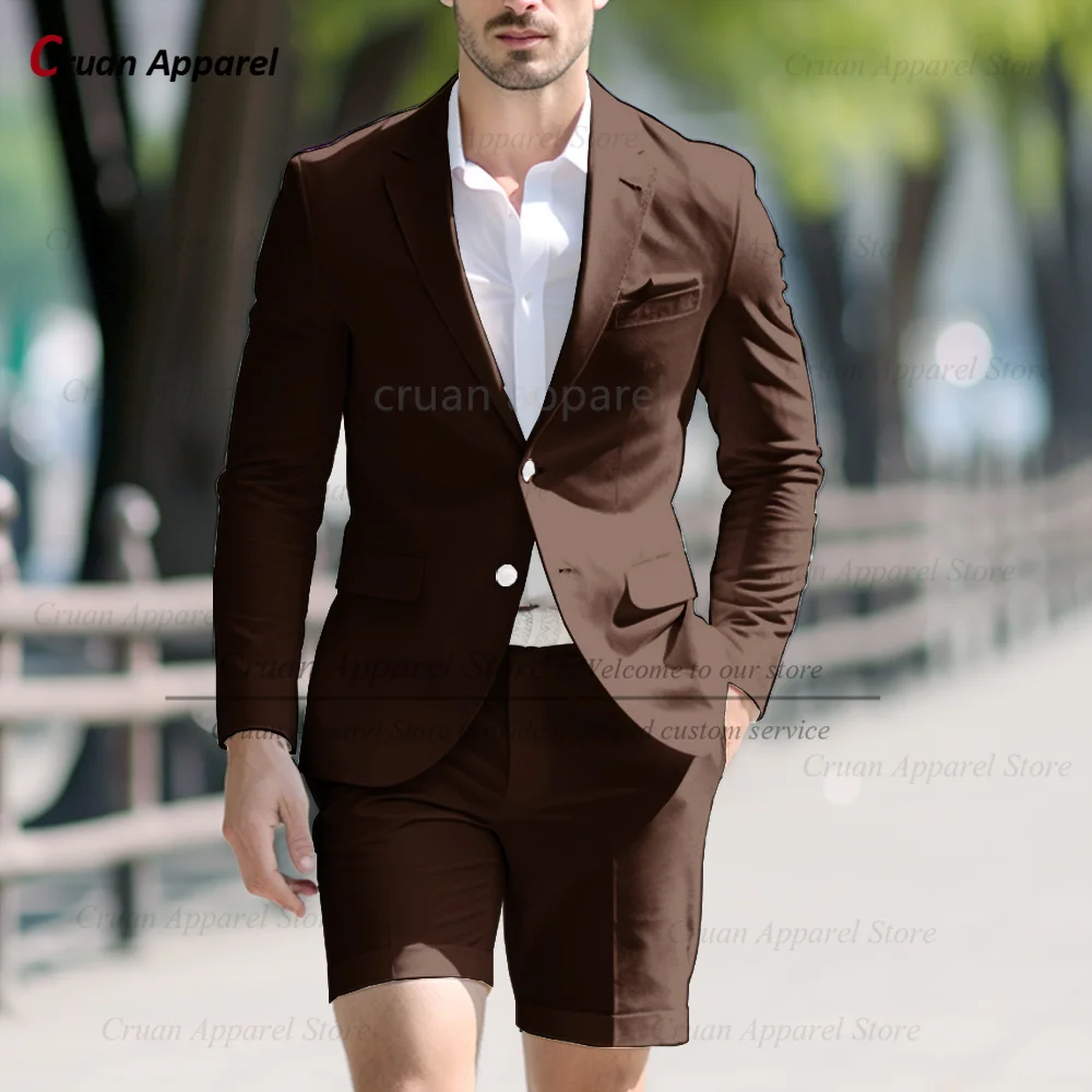 Classic Solid Suit Sets For Men Fashion Party Tailor-made Slim Fit Blazer Shorts 2 Pcs Wedding Banquet Groomsman Formal Outfits