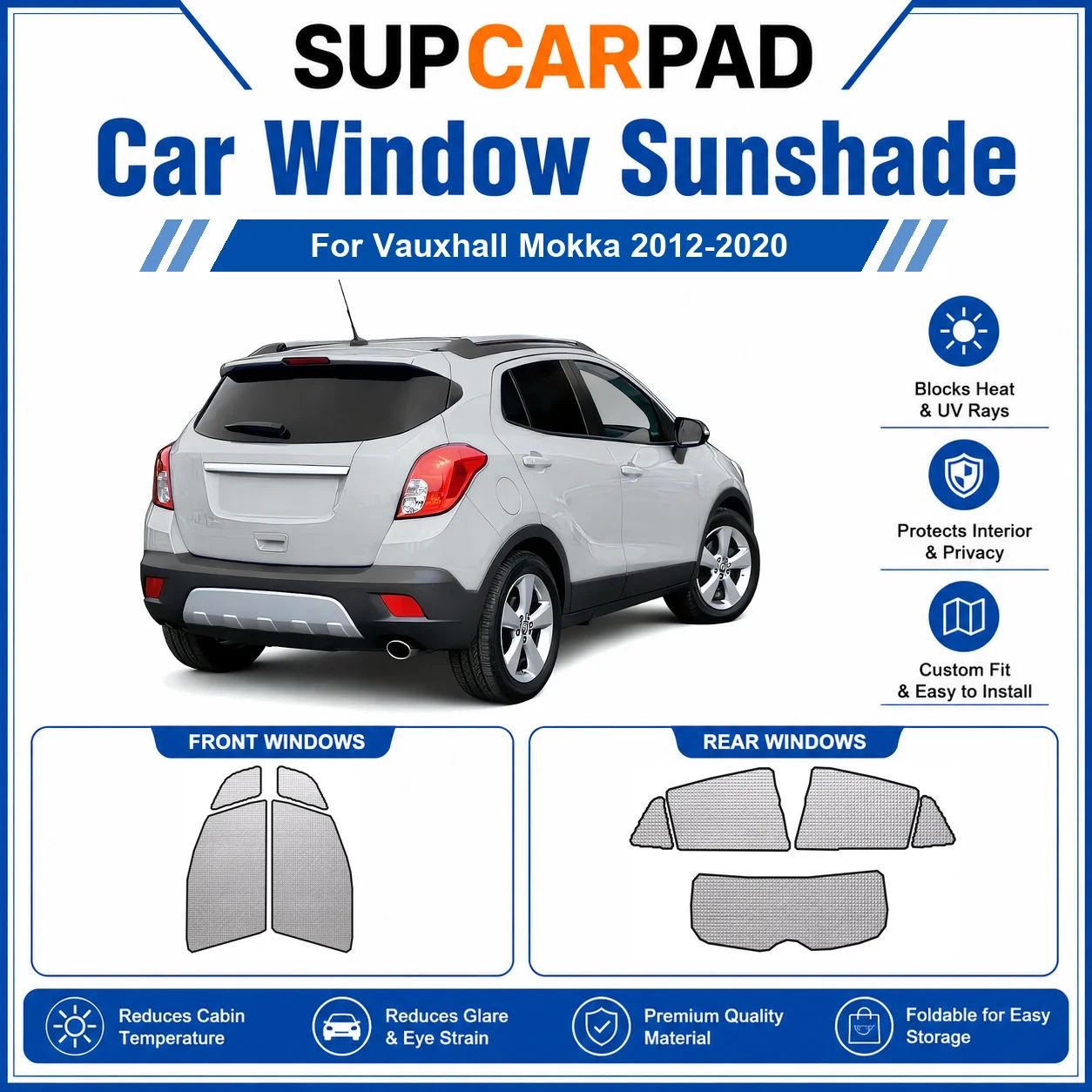 

For Vauxhall - Vauxhall Mokka 2012-2020 Full Set Car Window Sunshades UV Block Privacy Heat Insulated Foldable Car Curtain