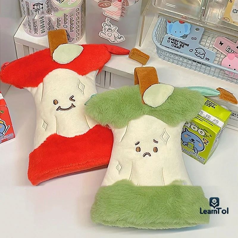 Cute Plush Fruit Core Pen Bag Two-sided Pattern Large Capacity Pencil Case Cartoon Stationery Organizer Creative Pen Container