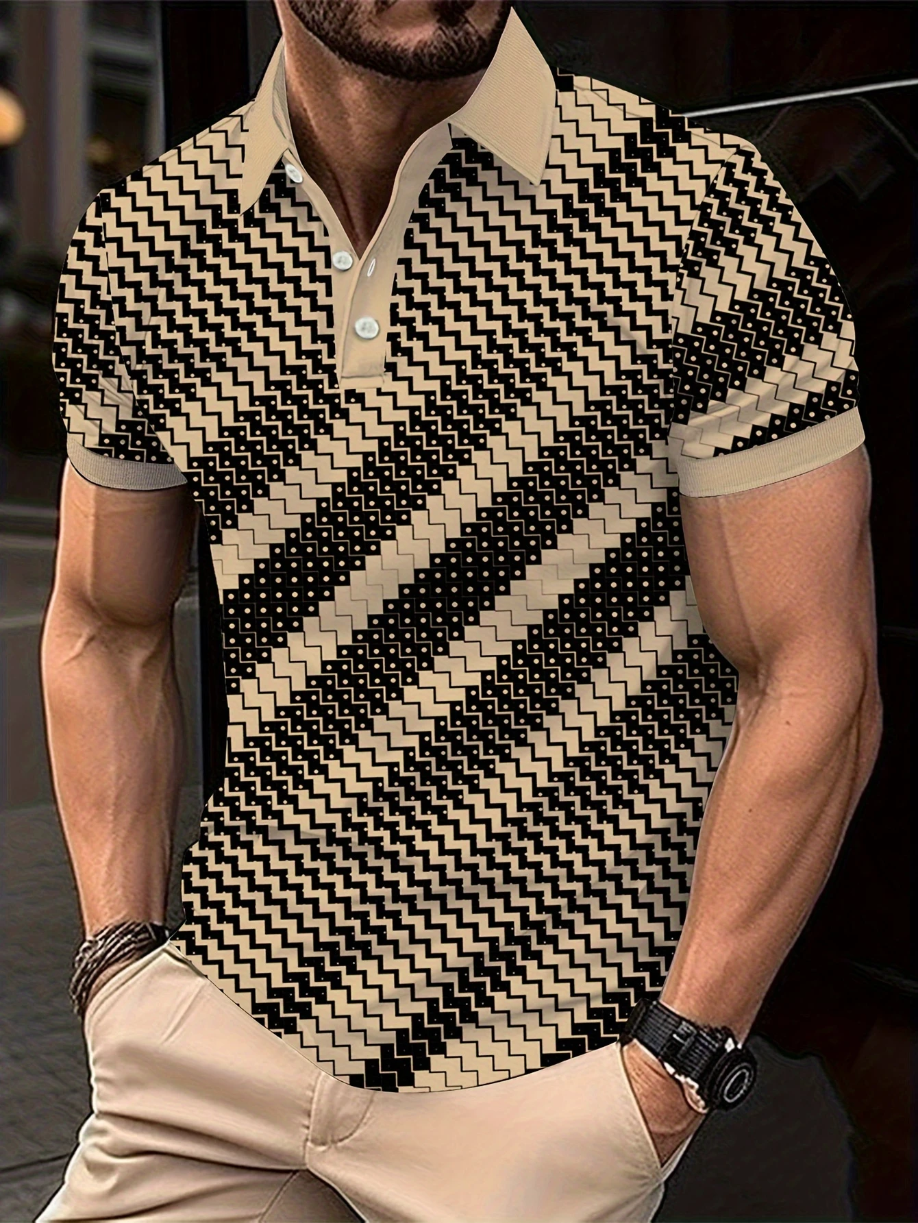 2026 hot selling summer fashion cycle wave texture pattern design 3D printing fast drying polo shirt business elite sports shirt