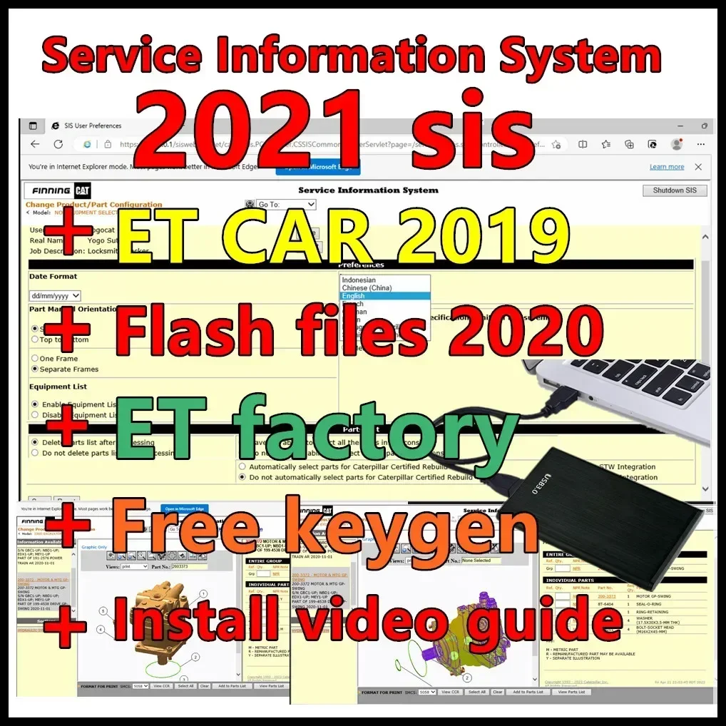 SIS 2021 Caterpillar Full Service + ET CAT 2019 keygen + Flash files 2020 + Factory Keygen +install Video for Cat in 500GHDD