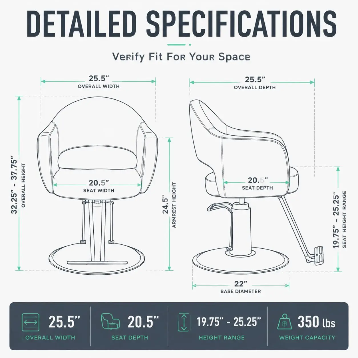 Black Vinyl Hydraulic Salon Styling Chair with Footrest for Barber & Beauty Shop, Customized