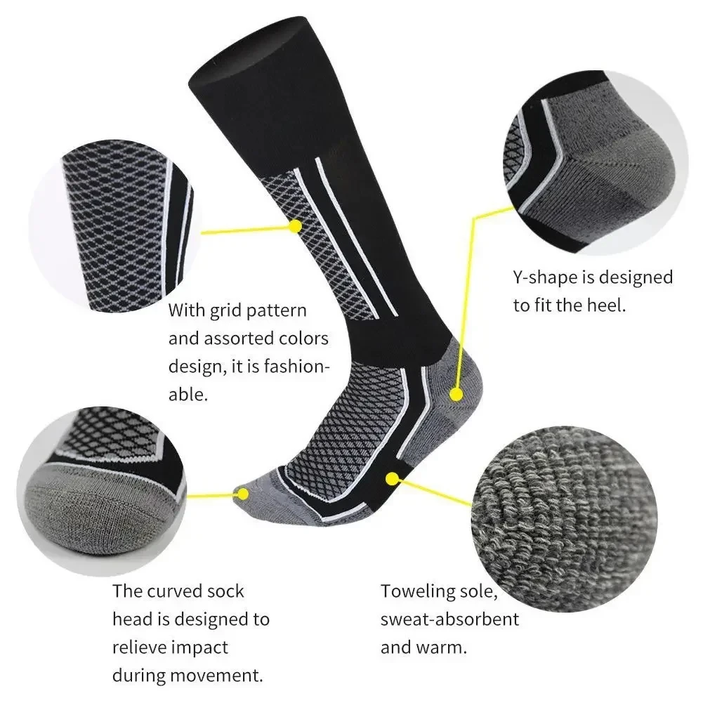 DIZETION 1 Paar Winter-warme, verdickende Skistrümpfe, Wandersocken für Damen, Herren, Kinder, Outdoor, Anti-Kälte, hohe Sportstrümpfe – Detail 2