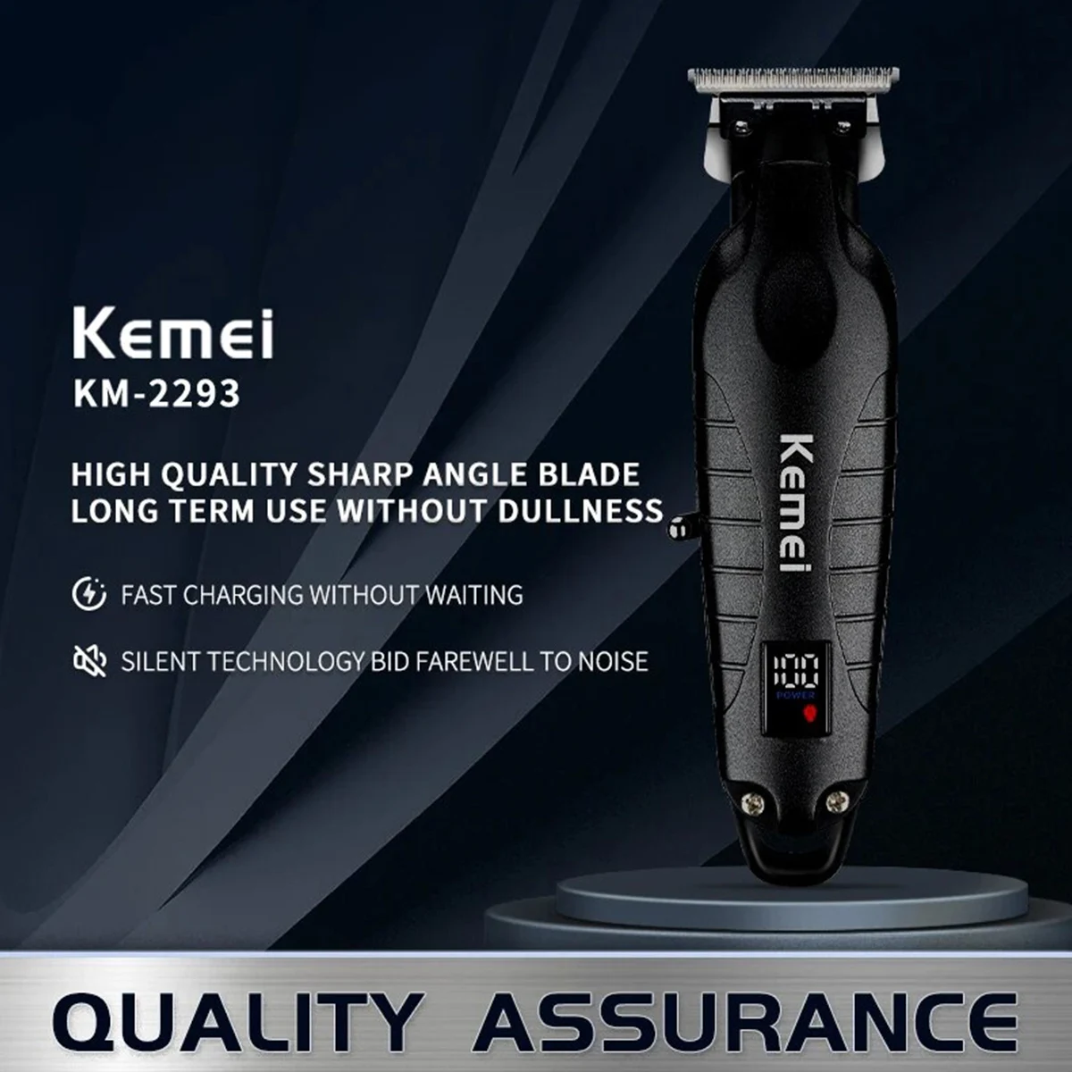 Kemei KM-2293 DLC T-Blade Professional Finishing Machine Zero Gapped Clipper USB LED Display Full Metal Hair Trimmer Machine