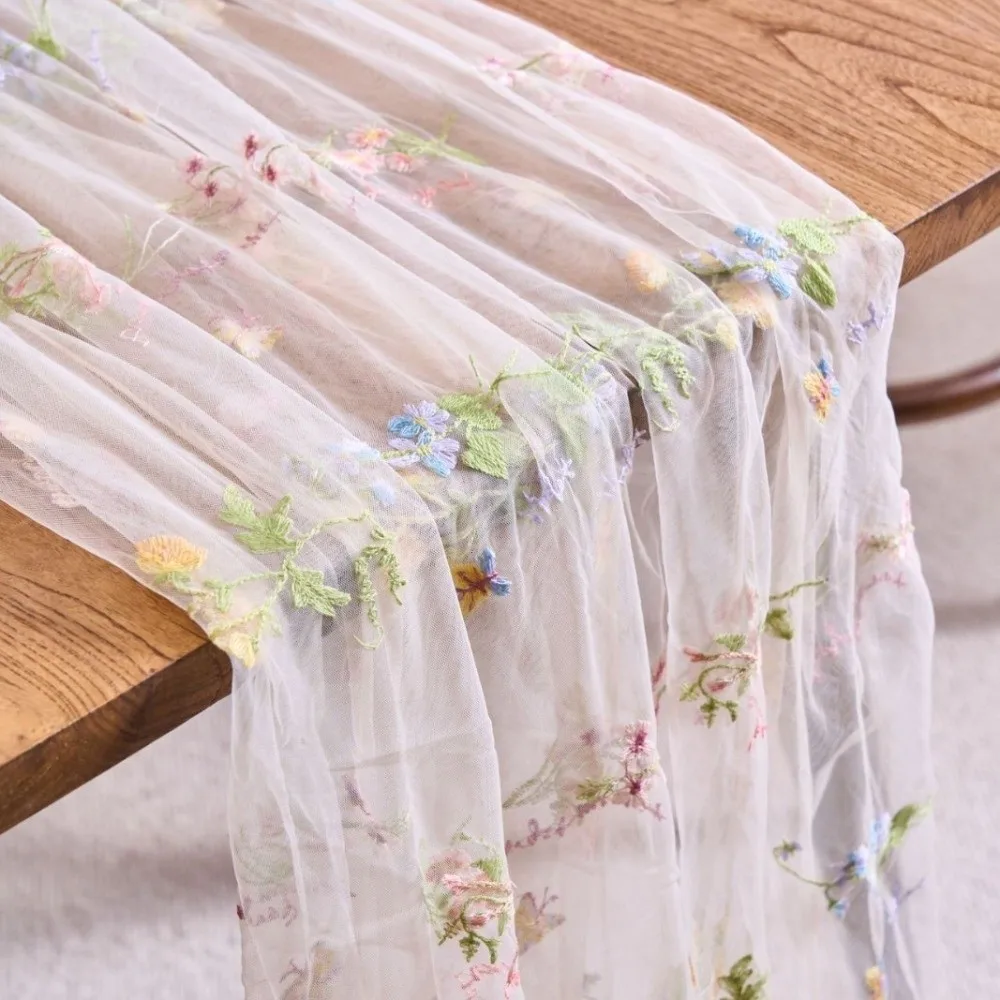 New Embroidery Floral Table Runner Delicated 75x180 75x300 Lace Tulle Runner Flower Butterfly Dessert Table Cover Birthday Party
