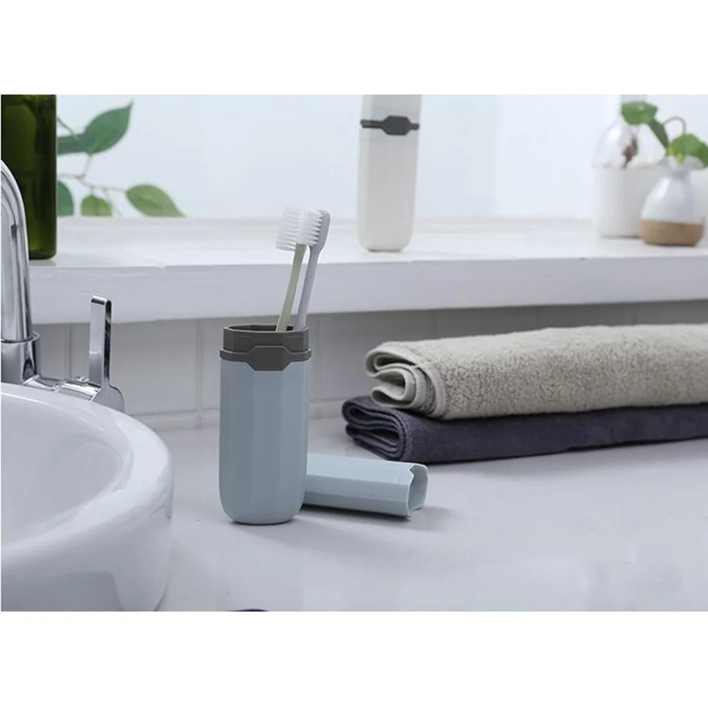 

1pc Travel Portable Plastic Toothbrush Storage Holder For Toothbrush Storage Case Business Trip Daily Use Grey Blue