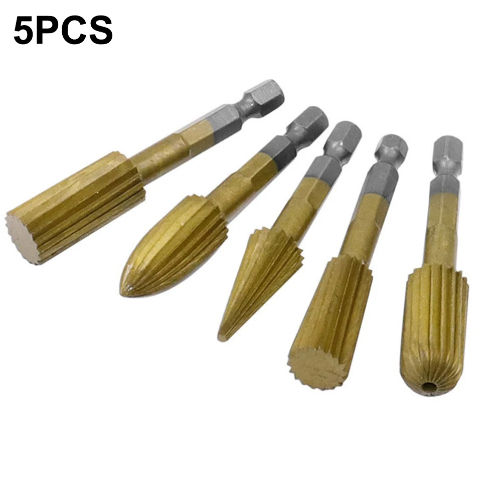 

5pcs 1/4inch(6.35mm) Shank Carbide Burrs Rotary File Rotary Rasp Cutter Files Hexagonal Handle Rotating File Power Tools