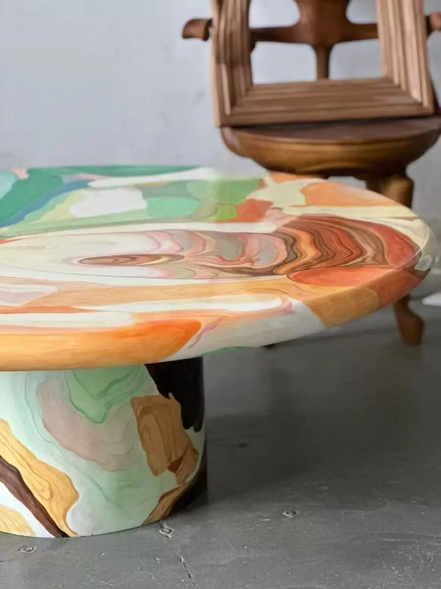 

Твердая древесина Голландская живопись маслом гостиная журнальный столик дизайнер красочный цветок кофе низкий столик декоративный стол