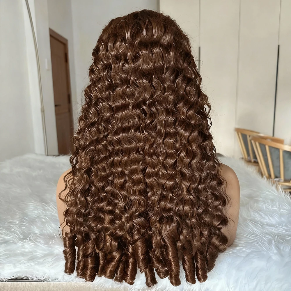 

30 Inch High Density Burmese Curly Human Hair Wig Water Wave 13x4 HD Frontal Braided Brown Human Hair Wigs Raw Half Wig