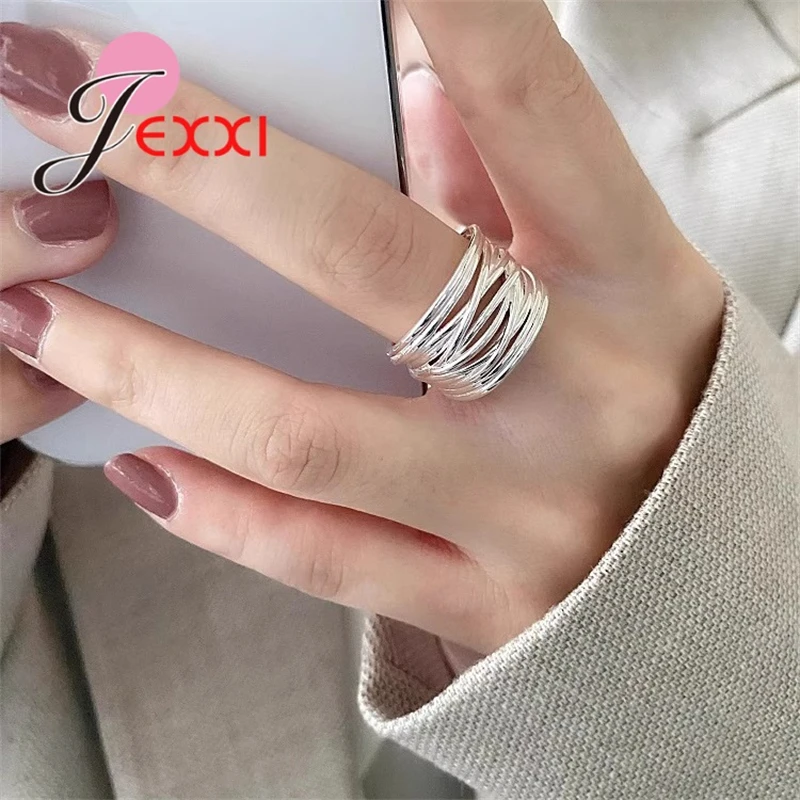 

Women's 925 Sterling Silver Open Ring Handmade Geometric Irregular Lines Ring Party Jewelry Holiday Halloween Gifts